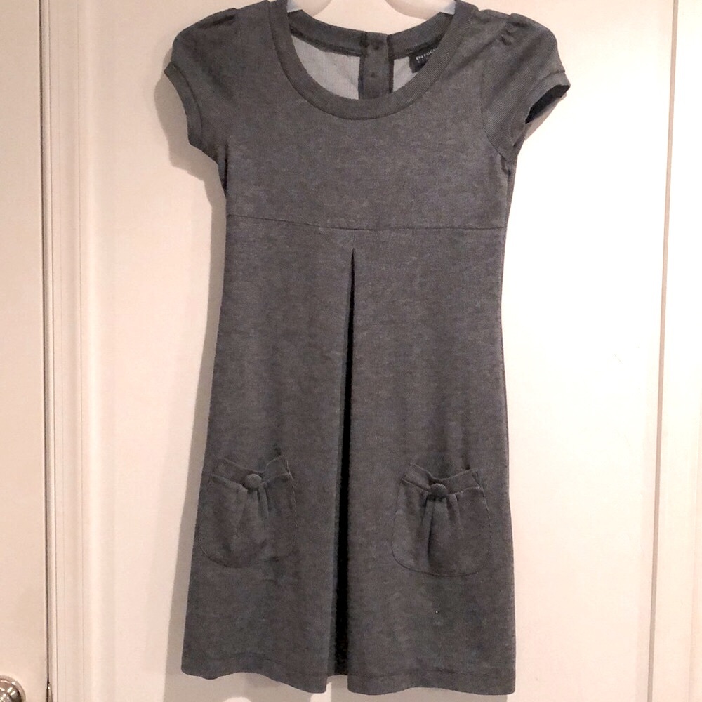Dark Grey Short Sleeve Dress with Front Pockets